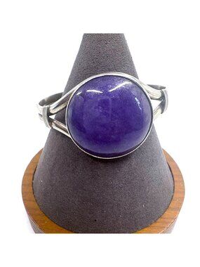 VTG Sterling Silver 925 Purple Turquoise Bezel Set Cuff Bracelet Size 7.5" Fit